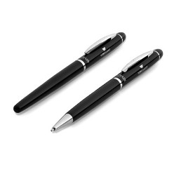 An executive Balmain writing set sure to be appreciated by its recipient. Available in 2 colours, barrel stainless steel with gloss lacquered coating, clip, tip & trim polished chrome, with black German ink, presentation box 18.7 ( l ) x 7.1 (w) x 2.3 (h)