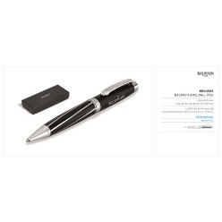 This beautiful Balmain ball pen is supplied in an elegant black presentation box, Barrel Brass, Clip, Tip & Trim polished chrome, Black German ink