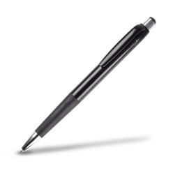 Separate yourself from the competition with this super stylish executive pen. It features a plastic barrel with contrasting silver tip and soft rubber grip on the lower barrel. Contains black German-manufactured ink.