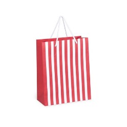 White craft paper without coating, White handles, Here?s a small sized gift bag that looks exceptionally cute. Featuring a red and white striped pattern, these paper bags are not only attractive, but also extremely durable and sturdy. The reasonably priced bags will make any gift look elegant and will certainly come handy during your next promotional event.