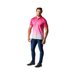 Cool comfort textured fabric, shaded sublimation print with matching knitted collar and cuffs, tonal buttons with contrast placket. Regular fit, 160gsm, 100% Polyester