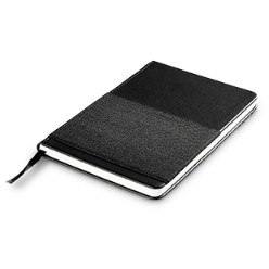 Midi notebook, 160 cream-coloured lined pages, thread sewn binding and ribbon marker, elastic pouch for a mobile phone.