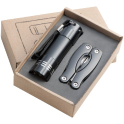 Gift set with a 9LED aluminium torch and a milti tool. packed in a gift box 