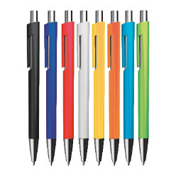 Modern plastic ball pen with silver details.