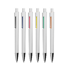 M/White Plastic Ballpoint Pen with coloured accents