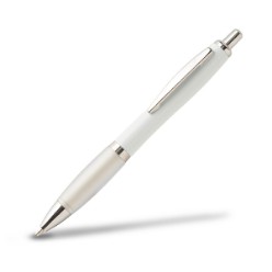 Write in comfort and style while promoting your Brand or message with these smooth writing pens which feature a sleek white plastic barrel and colourful grips. Contains black German Ink, Plastic