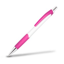 Give your brand that extra edge with this funky pen which is a brilliant way to show off your logo. It features a white plastic barrel with bright contrasting colour finger supporter and clip, contains black German-manufactured ink.